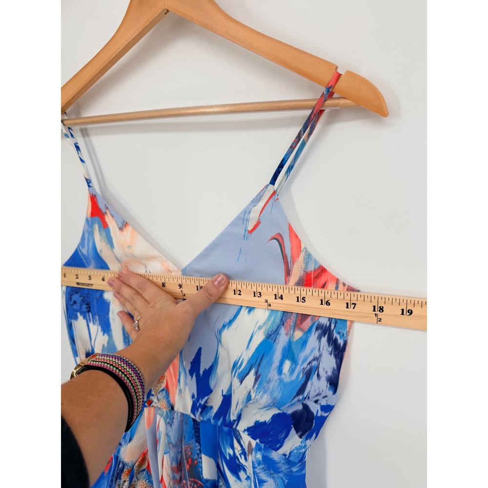 Chelsea28 Blue Orange Abstract Brushstroke Tulip Midi Dress Womens Size 4 V-Neck - Picture 6 of 9